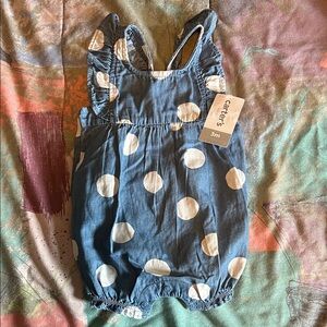 Carter's Denim Blue Romper with White Dots